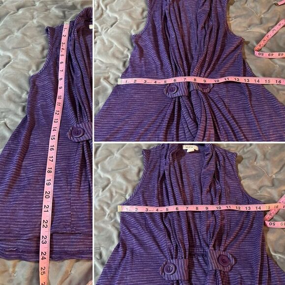 Casual Land Sleeveless Stripe Deco Button Shawl Vest Purple S - Picture 11 of 11
